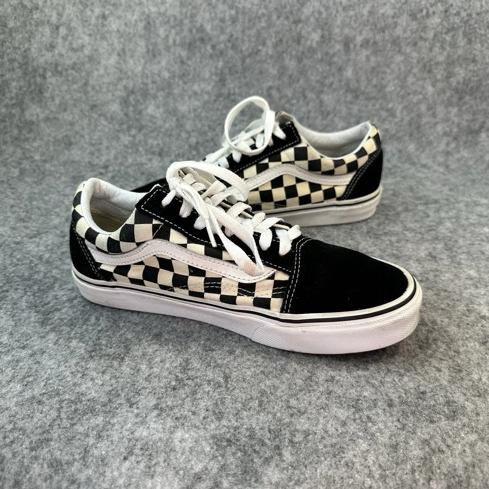 Vans Checker suede Leather Shoes Men's 6.5 Womens 8 White Black Off The Wall - Picture 4 of 10